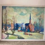 Signed village landscape