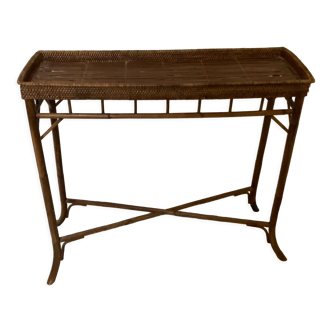 Old console in bamboo and woven rattan