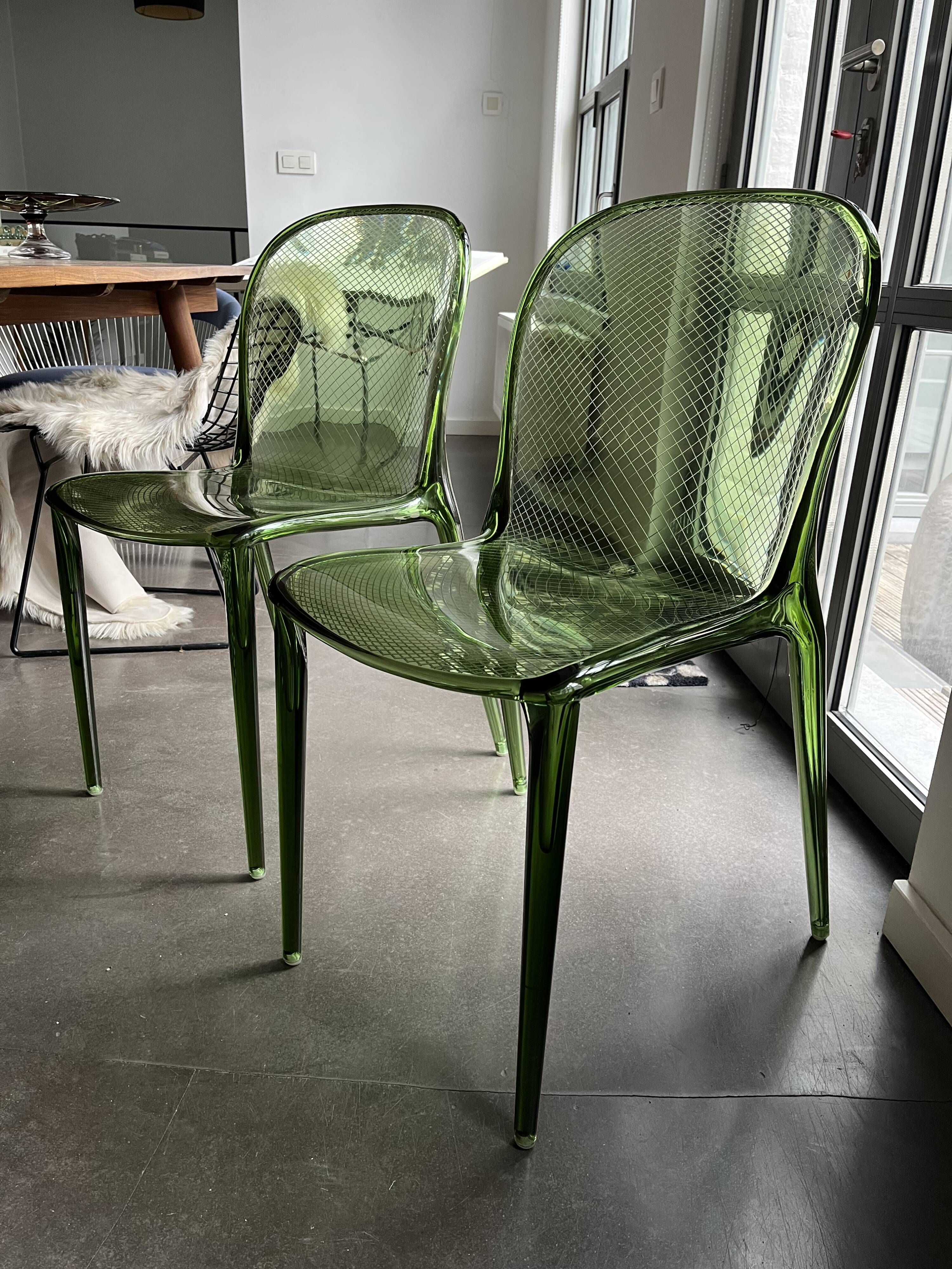 Set of 2 Kartell Thalya Forest Green chairs