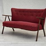 1960s, Danish 2-seater sofa, red furniture fabric, beech wood.