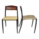 Chairs (set of 2) in metal, leather and straw 1960's