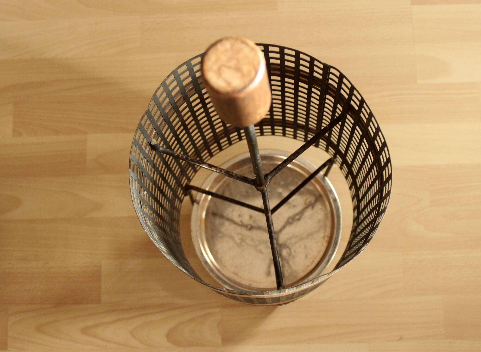 Space Age handmade umbrella stand, made of metal, iron and copper, vintage from the 60s