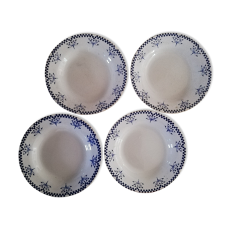 4 assiettes à soupe terre de fer Creil et Montereau