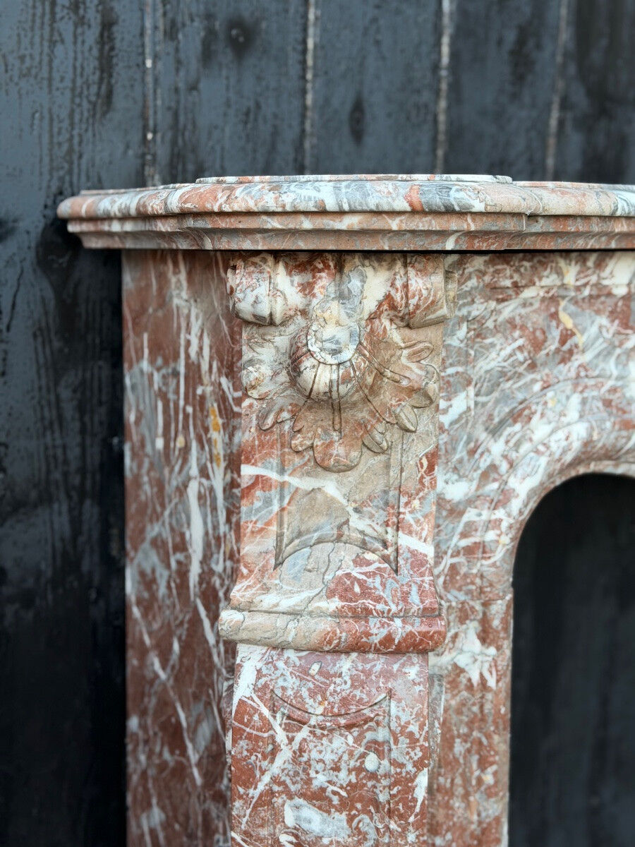 Louis XV style fireplace in grey Ardennes marble, circa 1880.