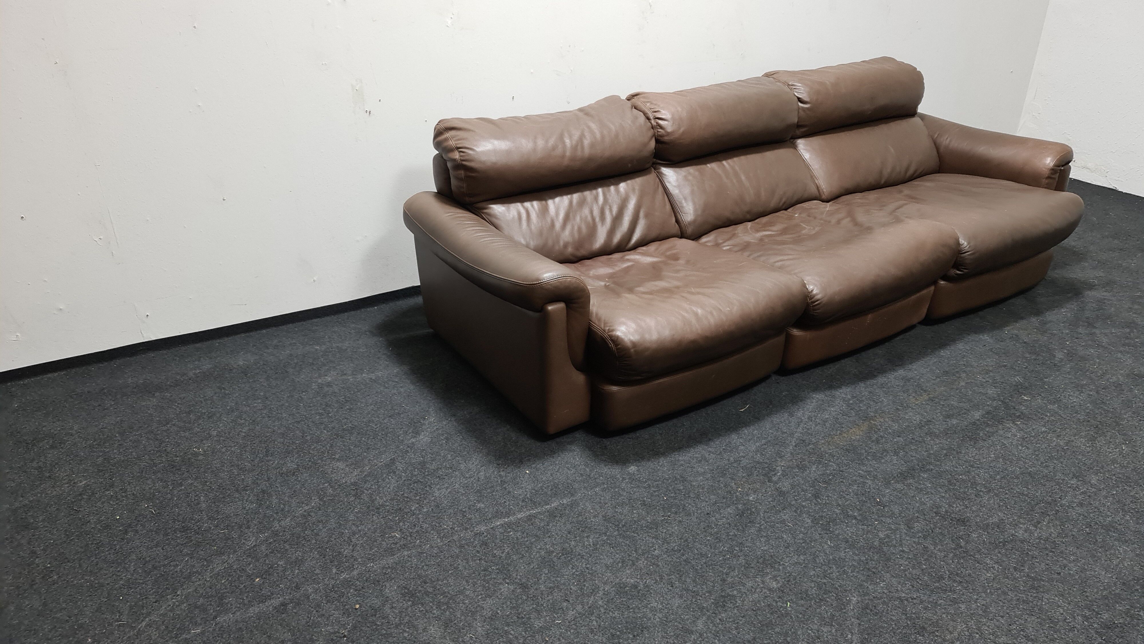 Canapé vintage en cuir brun par Rolf Benz
