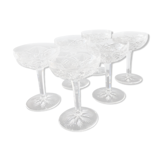 6 crystal champagne glasses from Baccarat service Lagny in perfect condition.