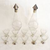Art Deco liqueur set, glass & silver-plated metal ARGIT