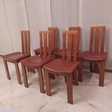 Lot of 6 dining room chairs '70, similar to Pietro Costantini ELLO chairs. Leather and wood.