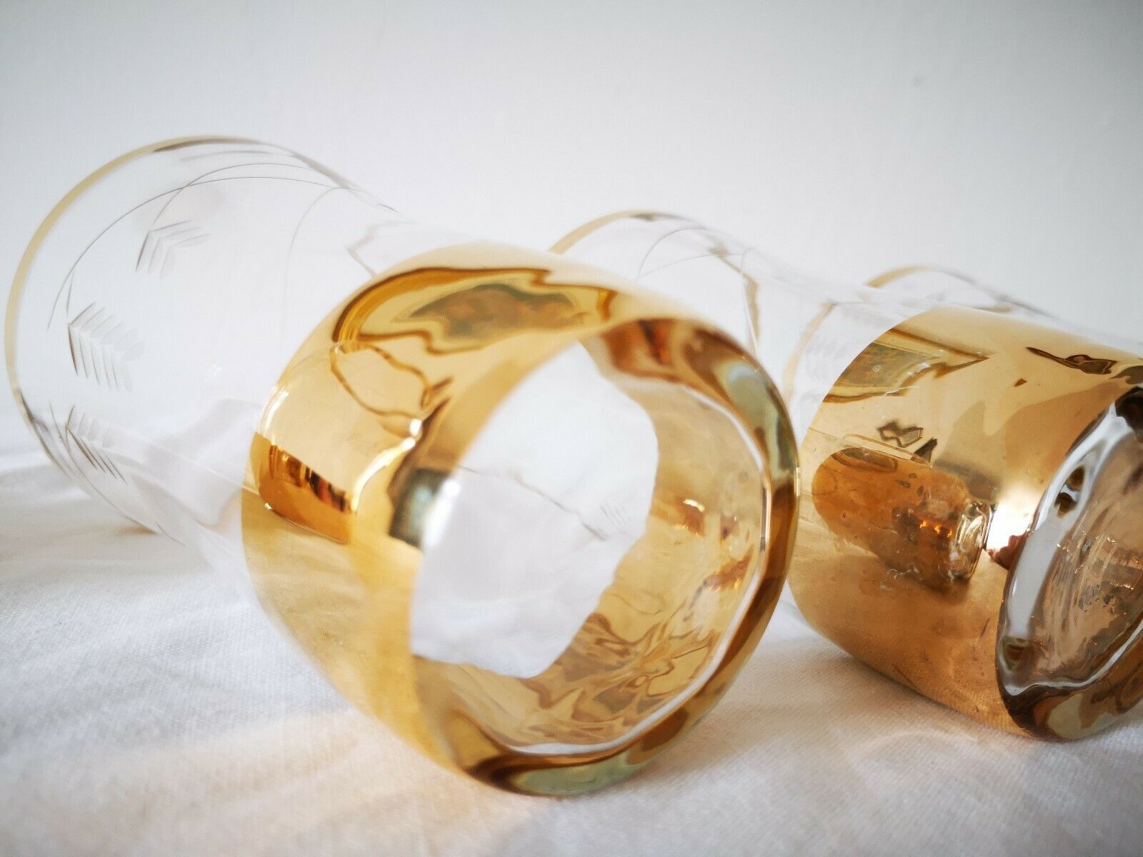 Set de 6 verres ancien gobelet gravé et doré