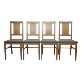4 chaises brutalistes en chêne et tissu à carreaux, Danemark, années 1960
