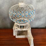 Old Bird Cage Hot Air Balloon Wood + Metal White Blue Vintage Deco