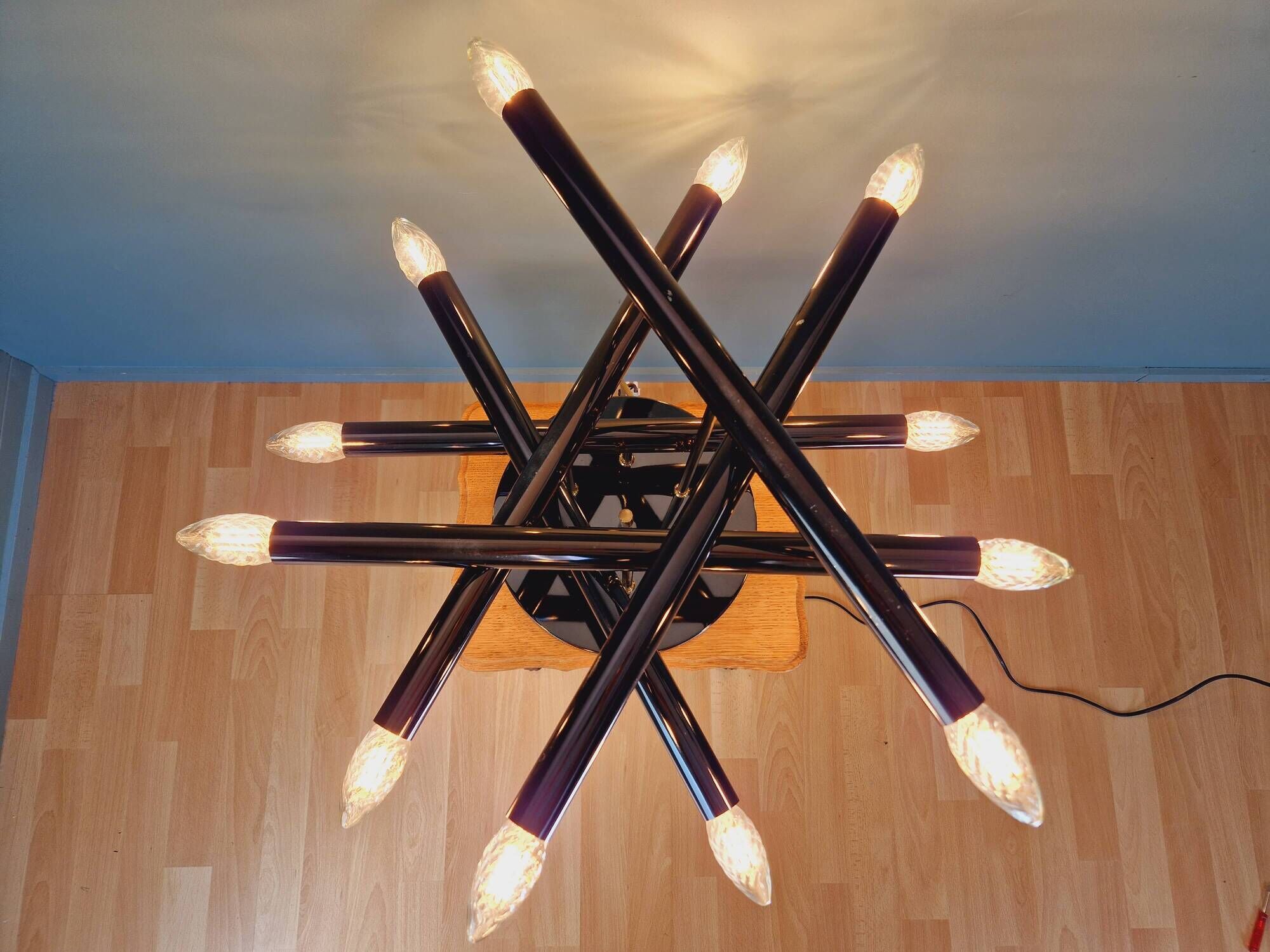 Vintage ceiling light in smoked chrome metal, Sciolari, 1970s