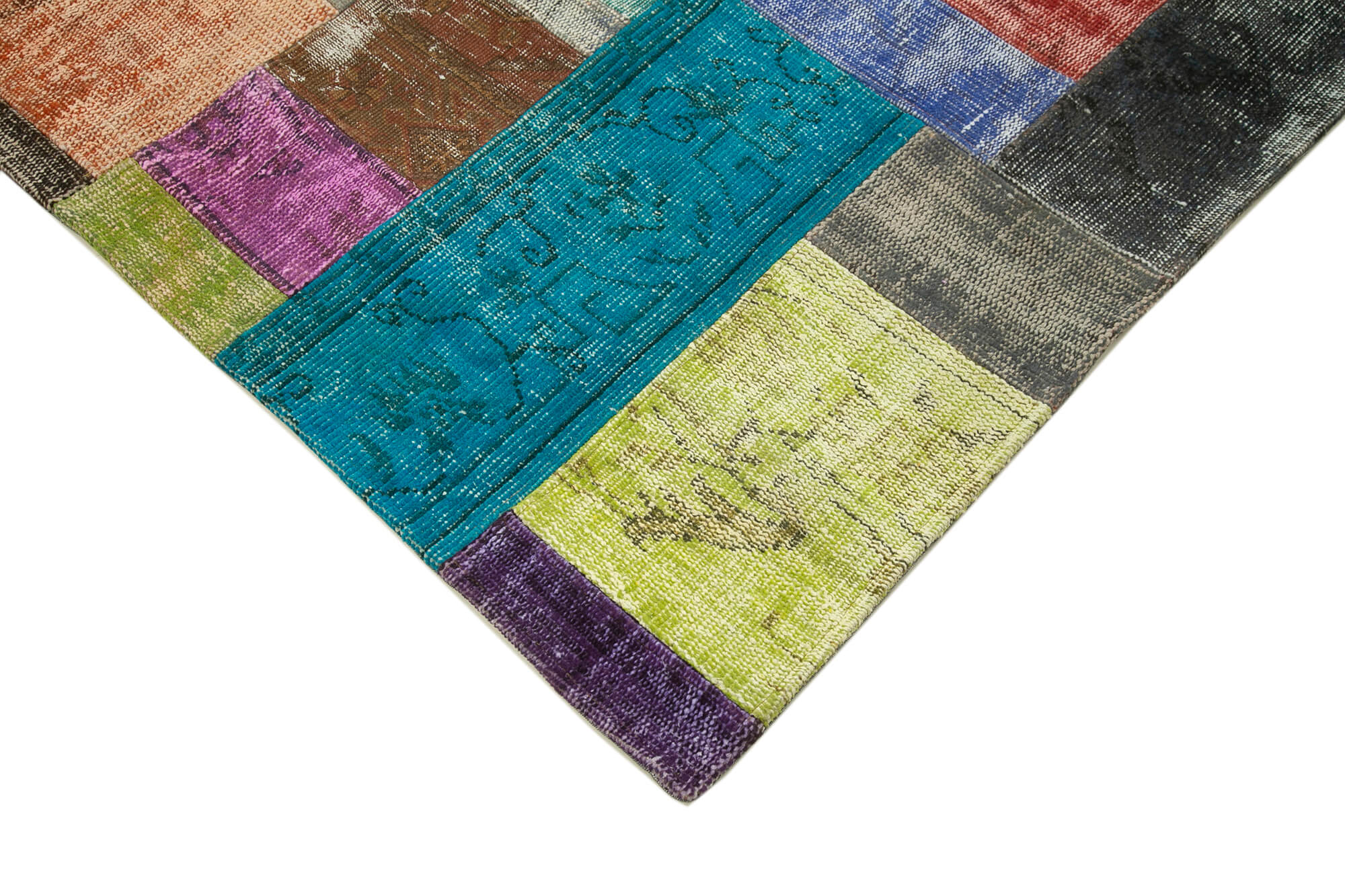Handwoven turkish contemporary 201 cm x 300 cm multicolor patchwork carpet