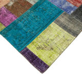 Handwoven turkish contemporary 201 cm x 300 cm multicolor patchwork carpet
