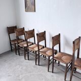 Set of 6 straw and oak Beauche chairs.