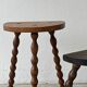 2 antique solid wood stools with turned legs