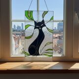 Vitrail chat – Style Tiffany fait main, panneau décoratif mural