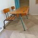 Bureau d’écolier vintage en bois et métal - Bureau double