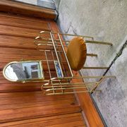 Coiffeuse et tabouret vintage en laiton, années 1950, lot de 2