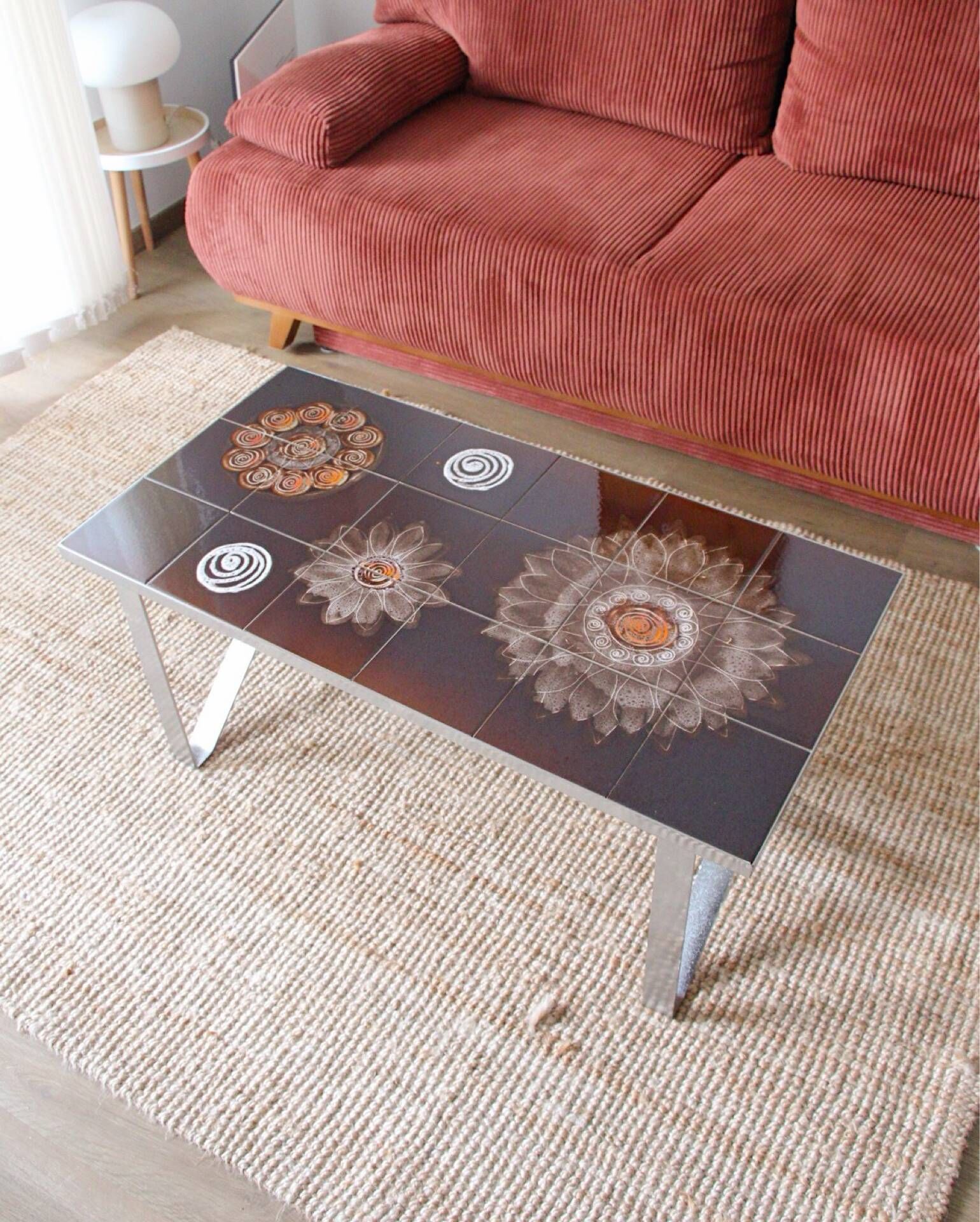 Vintage coffee table in glazed ceramic and metal – 1970s