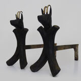 Pair of zoomorphic cast iron chimney pegs representing Isards. 50s