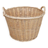 Ancien Grand Panier à Linge en Osier Clair