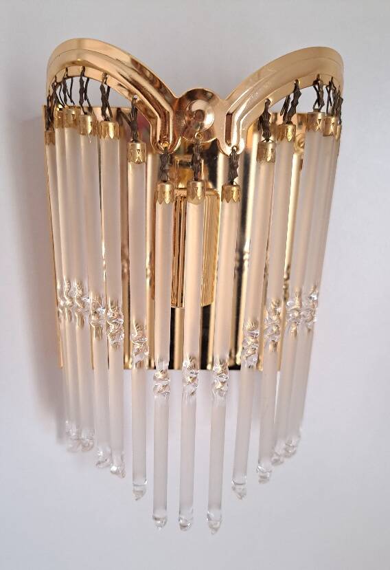 Pair of gold metal wall lights with tassels