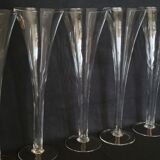 8 old champagne flutes evased blown glass model impossible