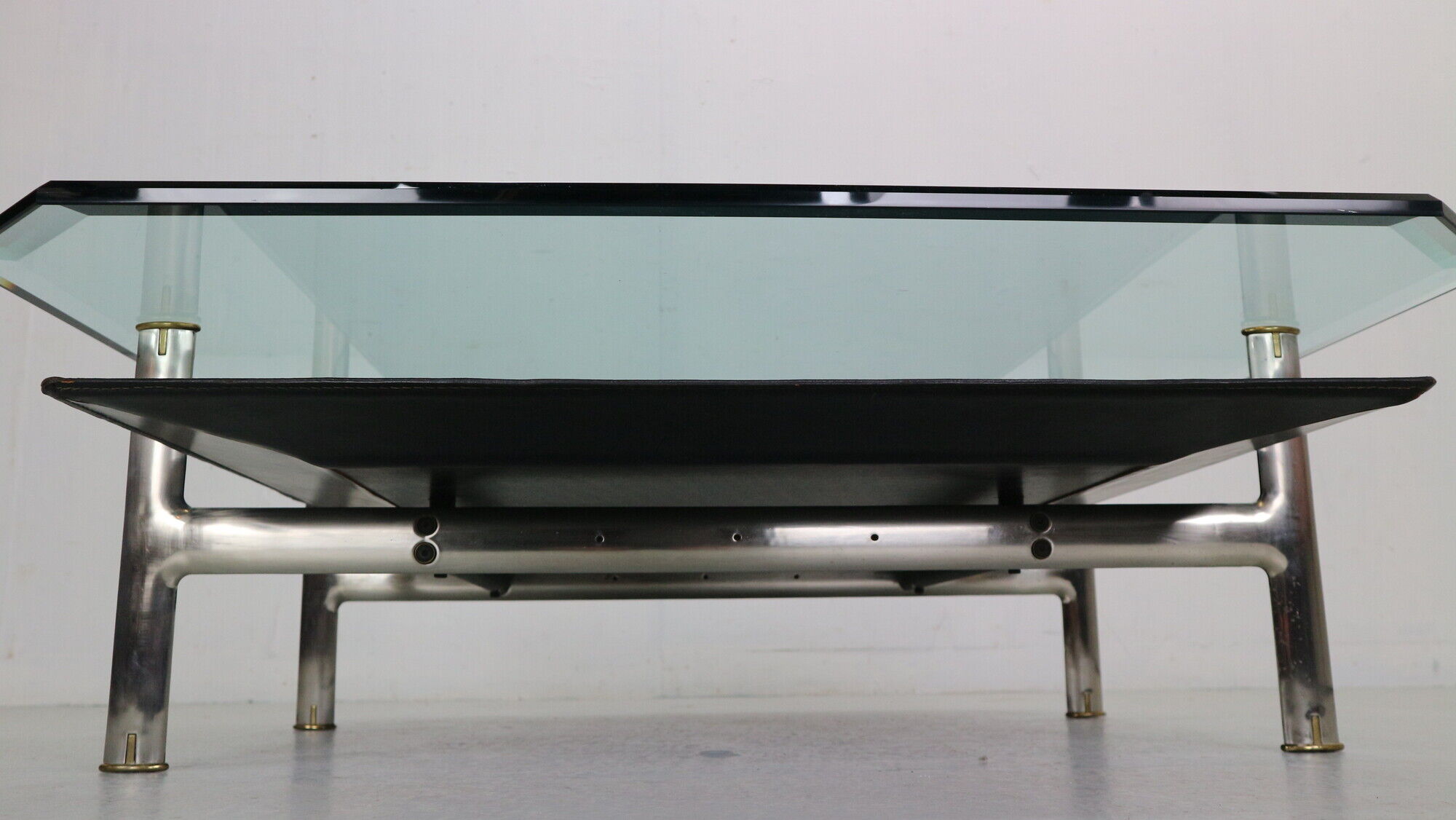 B&B Italia 'Diesis' Two-Tier Glass and Leather Coffee Table by Antonio Citterio
