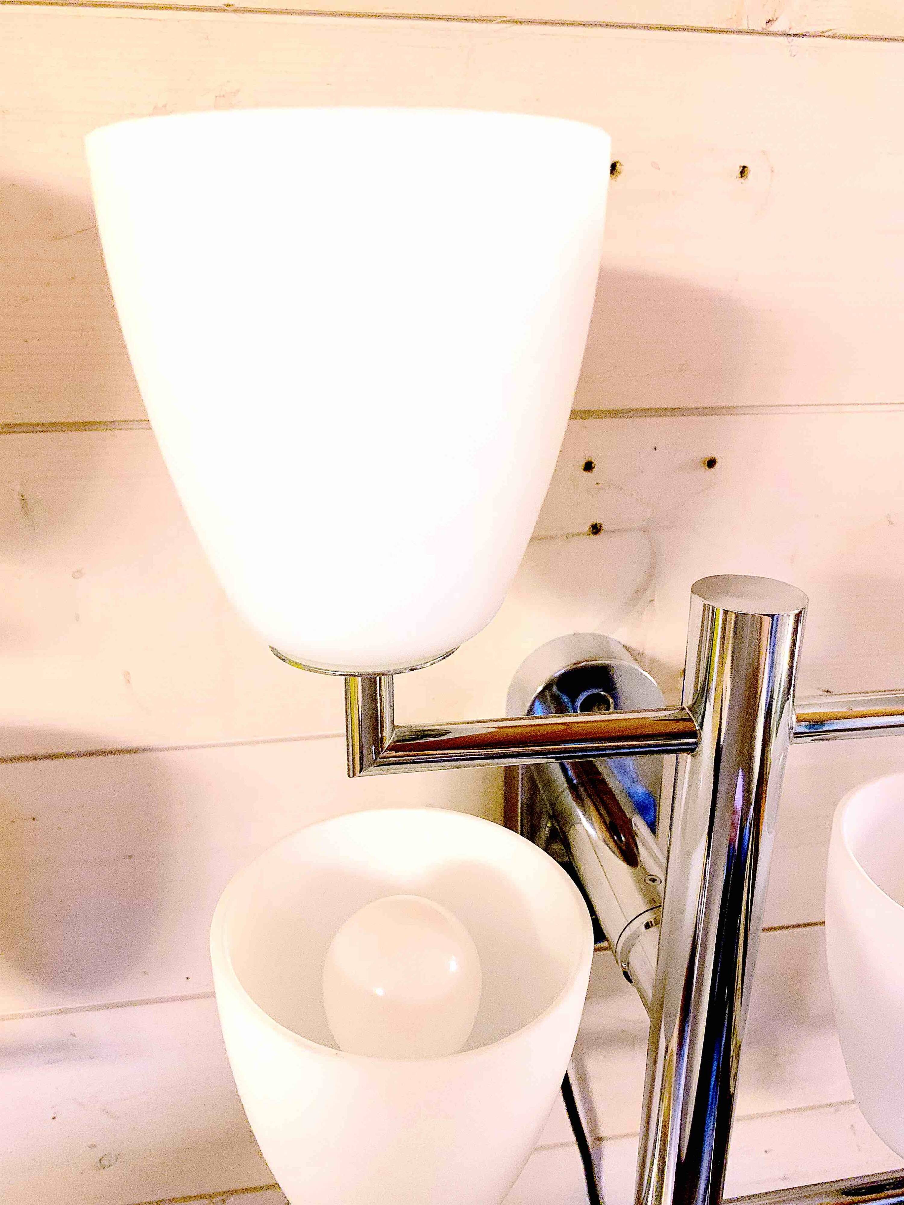 Fontana Arte, Set of 3 4-Light Wall Lamps, White Murano Glass, Italy