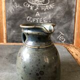 Handmade bluish enamelled sandstone pitcher speckled with brown