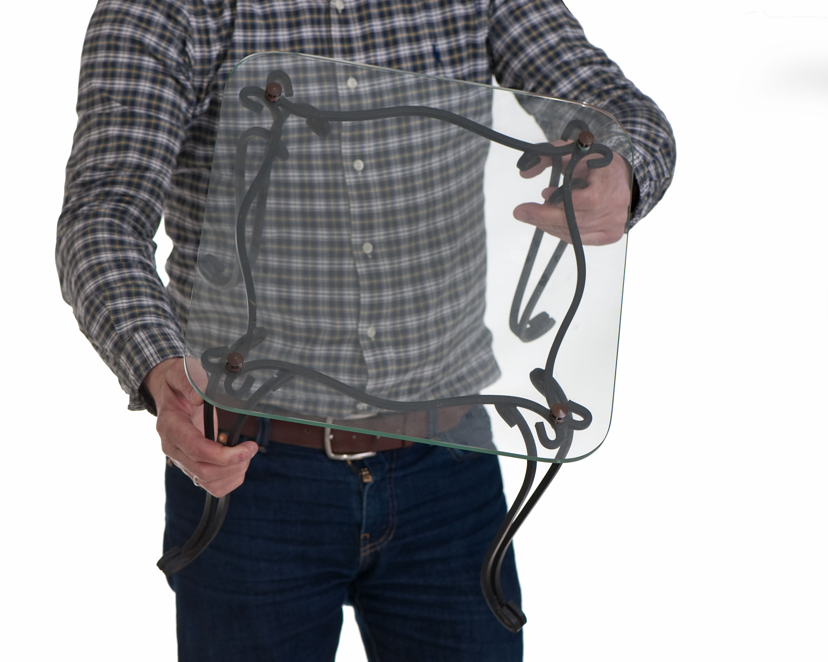 Side table in wrought iron and glass top year 50