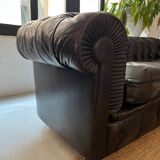 Canapé Chesterfield en cuir noir Poltrona Frau, 1980