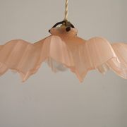 French Vintage 1930s Pink Frilled Glass Shade Hanging Light Brass Fittings
