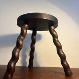 Round tripod stool with turned wooden legs
