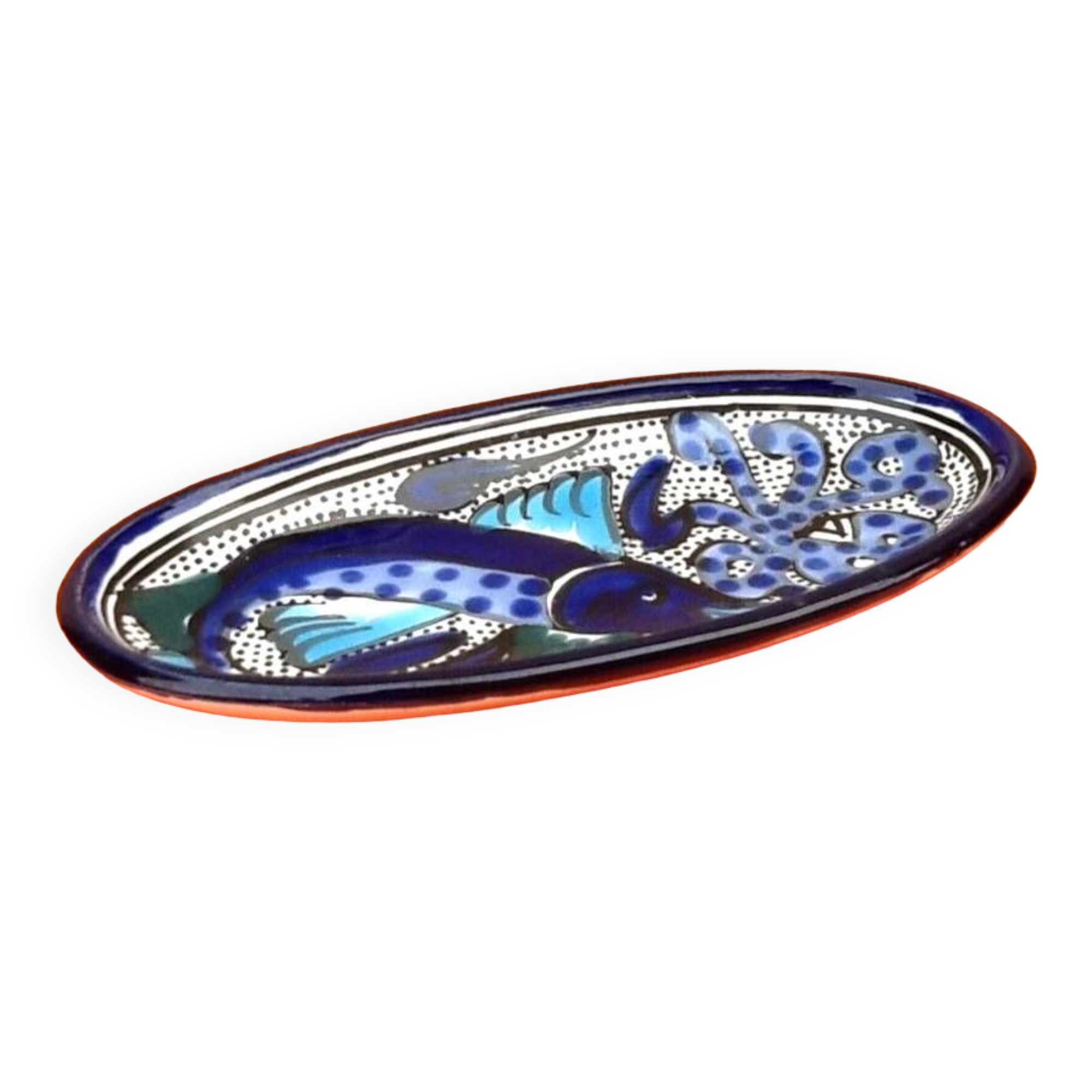 Ceramic bowl oval shape Fish decor