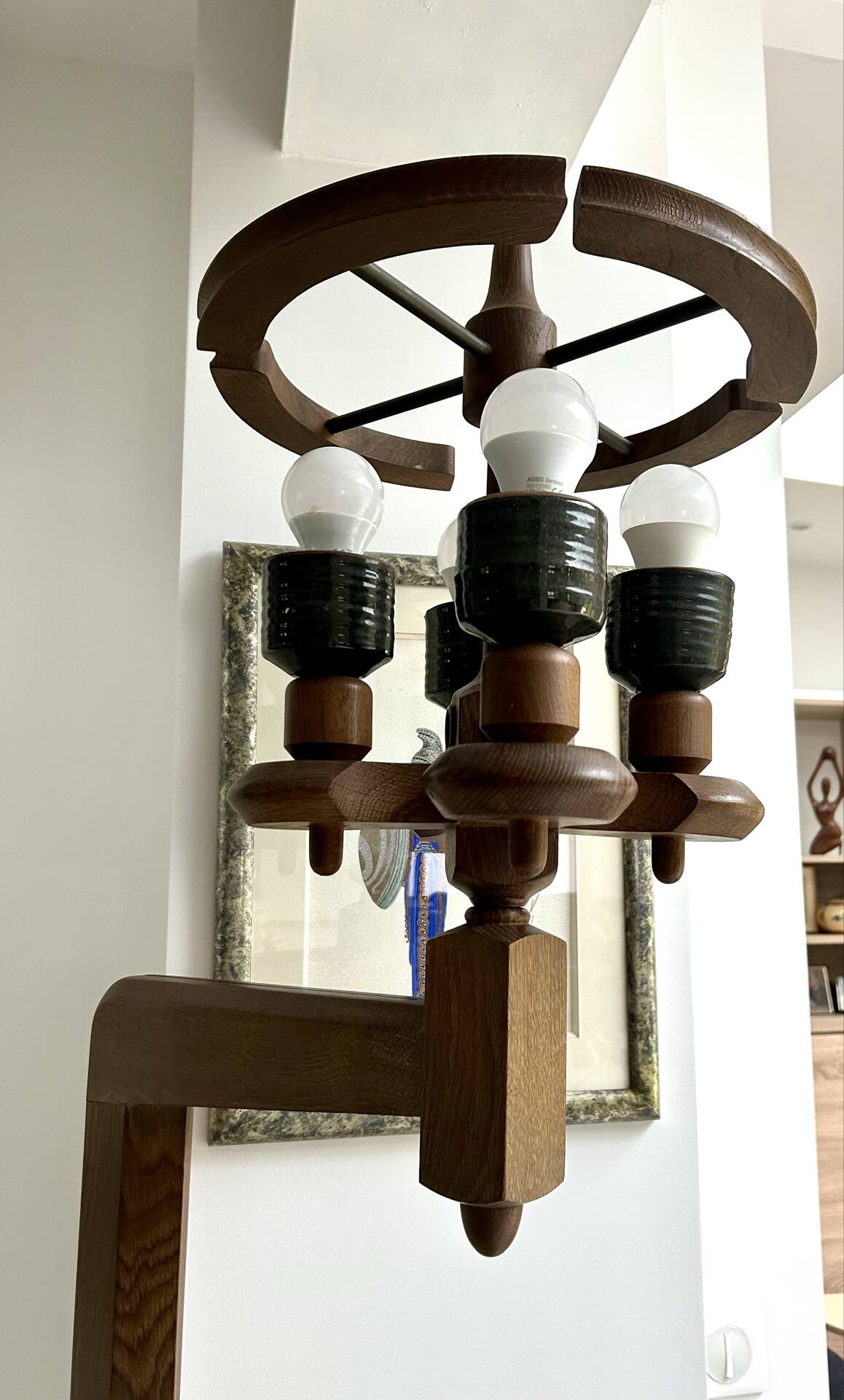 Guillerme and Chambron luminaire 1960 solid oak