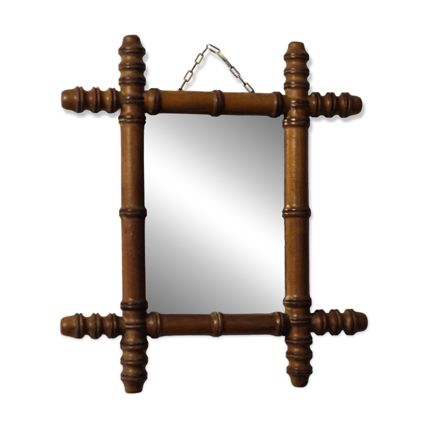 Antique turned wooden mirror in bamboo style, late 19th century A116