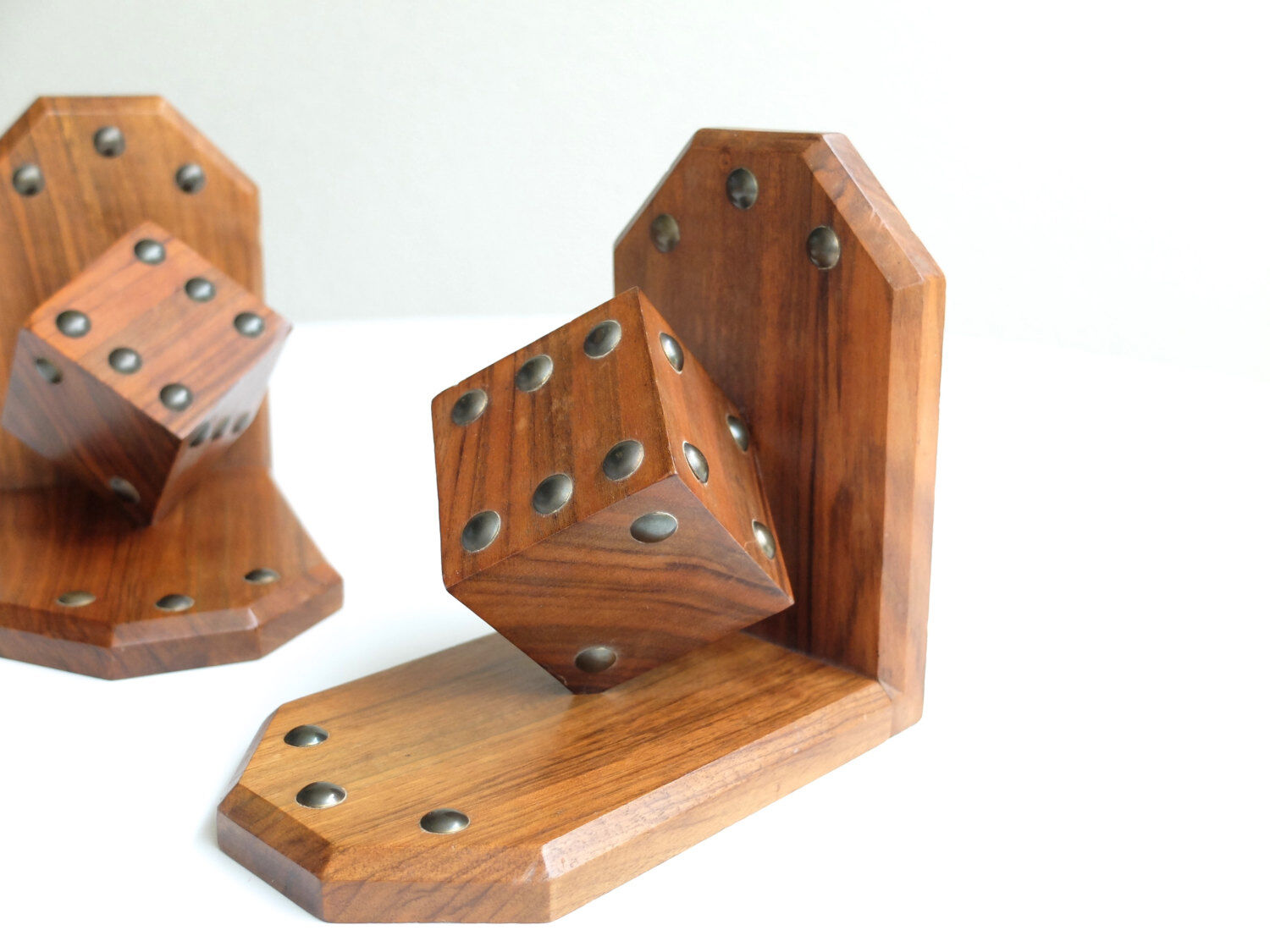 "In" wooden bookends studded, 50's