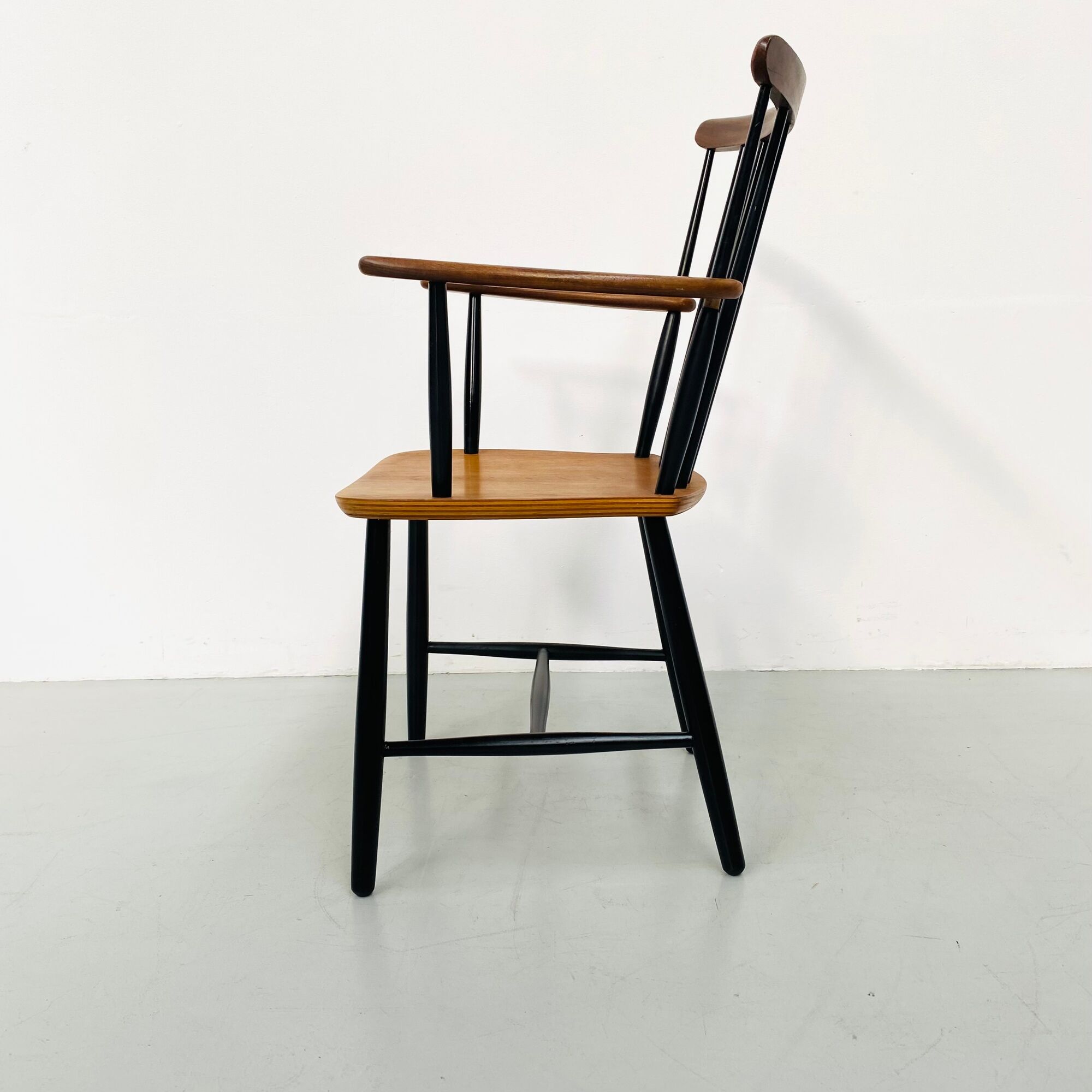 Danish spindle teak armchair, 1950s