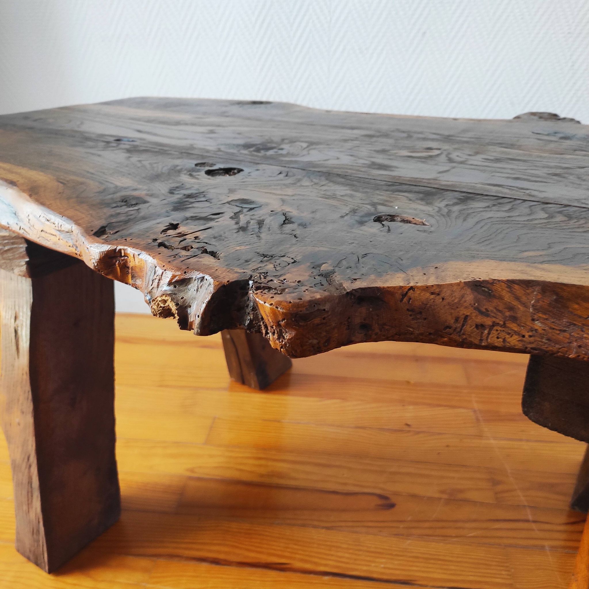 Vintage coffee table 50/60 brutalist oak and solid walnut