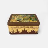Antique lithographed tin biscuit tins
