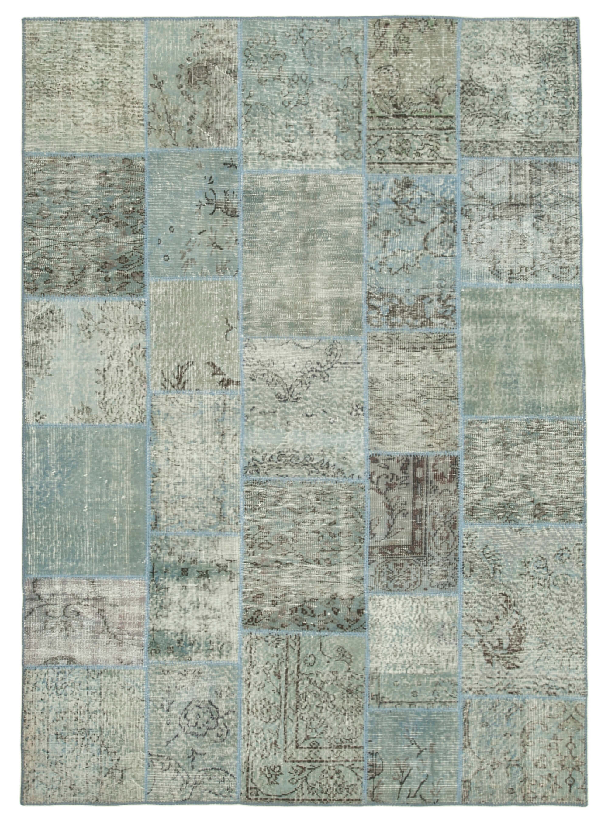 Handwoven anatolian contemporary 173 cm x 245 cm blue patchwork carpet