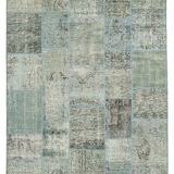 Handwoven anatolian contemporary 173 cm x 245 cm blue patchwork carpet