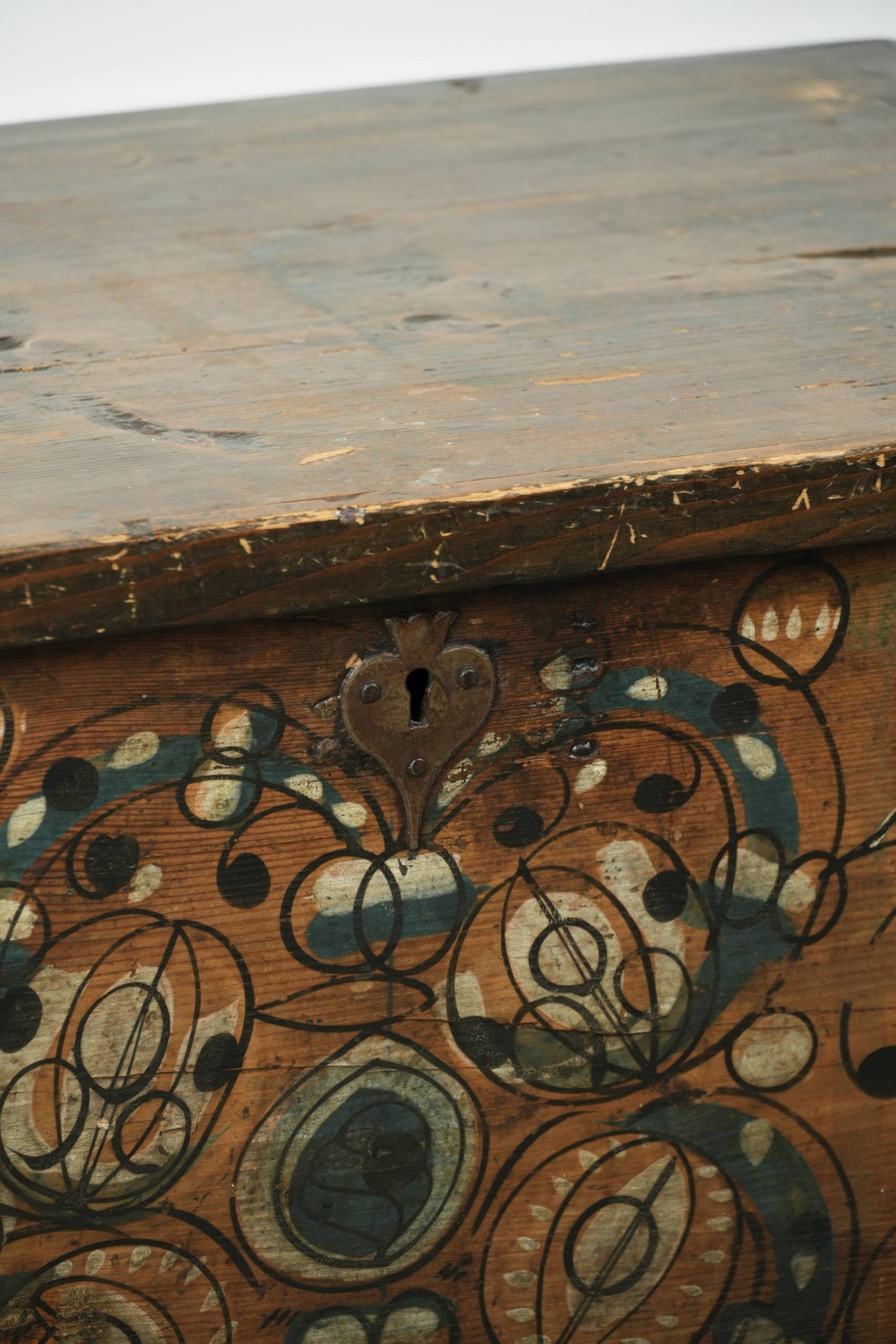Decorative hand-painted antique Austrian bridal chest with character
