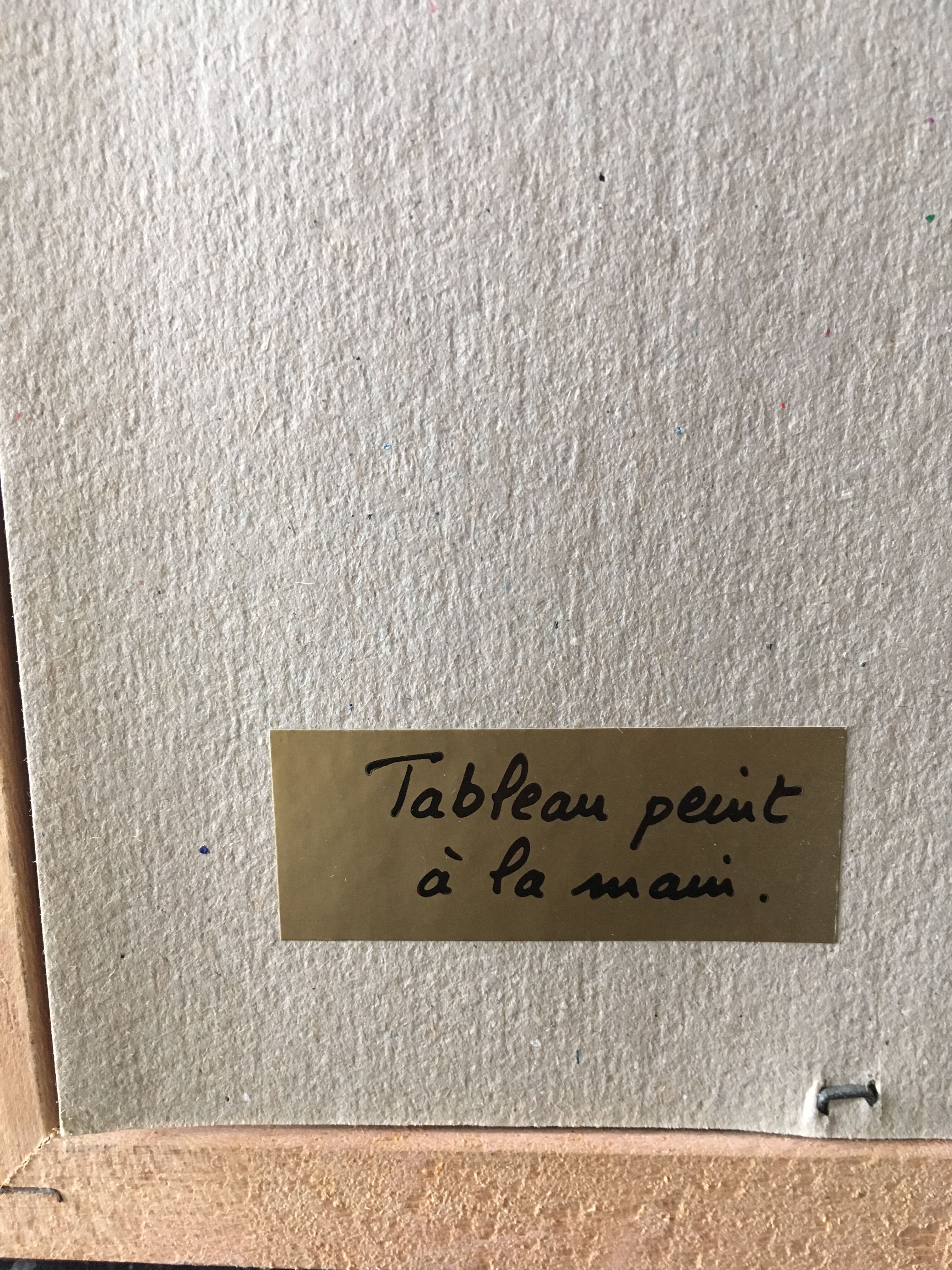 Painting painting in powder pink oil, blue-green