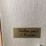 Painting painting in powder pink oil, blue-green