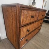 Rattan and solid wood chest of drawers