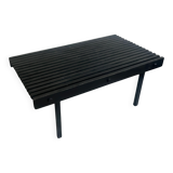 Black wooden slatted bench and coffee table — minimalist mid-century inspired, solid wood