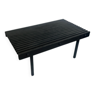 Black wooden slatted bench and coffee table — minimalist mid-century inspired, solid wood